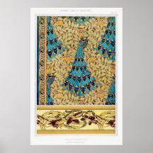 Art nouveau pauw textiel deco verneuil blauw