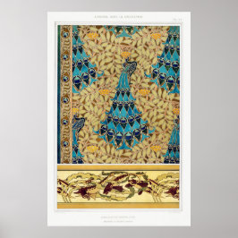 Art nouveau pauw textiel deco verneuil blauw poster