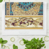 Art nouveau pauw textiel deco verneuil blauw theedoek (Gevouwen)