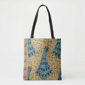 Art nouveau pauw textiel deco verneuil blauw tote bag (Voorkant)