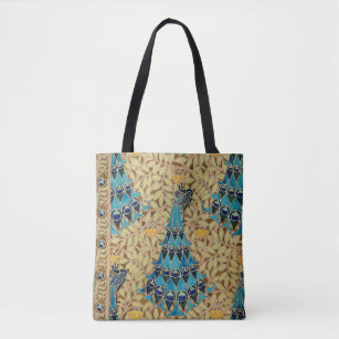 Art nouveau pauw textiel deco verneuil blauw tote bag