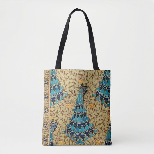 Art nouveau pauw textiel deco verneuil blauw tote bag (Voorkant)