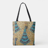 Art nouveau pauw textiel deco verneuil blauw tote bag (Achterkant)