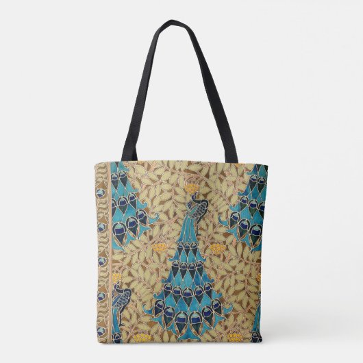 Art nouveau pauw textiel deco verneuil blauw tote bag (Achterkant)