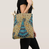 Art nouveau pauw textiel deco verneuil blauw tote bag (Dichtbij)