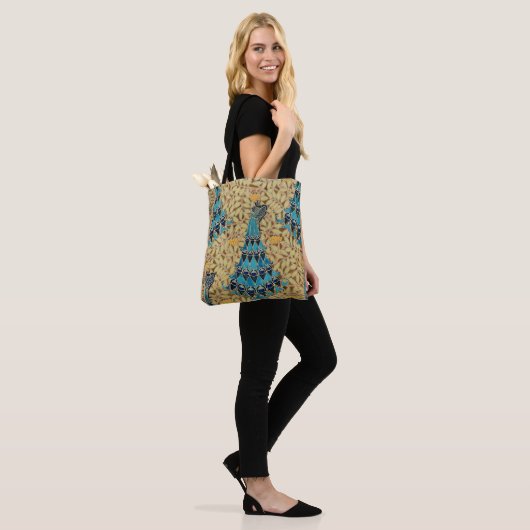 Art nouveau pauw textiel deco verneuil blauw tote bag (Op model)