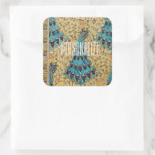 Art nouveau pauw textiel deco verneuil blauw vierkante sticker (Tas)