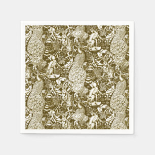Art Nouveau Pauwprint, Bruin en Crème Servetten