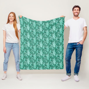 Art Nouveau Pauwprint, Turquoise en Aqua Fleece Deken