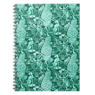 Art Nouveau Pauwprint, Turquoise en Aqua Notitieboek