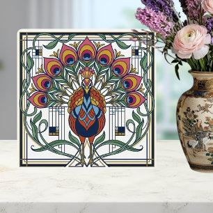 Art Nouveau Pauwveer Bloemontwerp Keramiek  Tegeltje