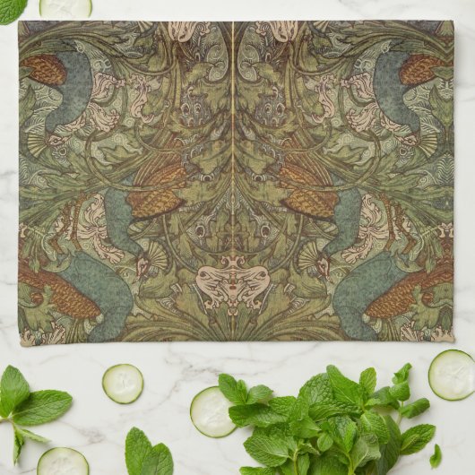 Art nouveau peace ock en flower jacquard theedoek (Gevouwen)