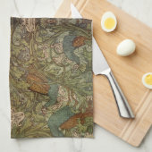 Art nouveau peace ock en flower jacquard theedoek (Quarter Fold)