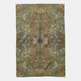 Art nouveau peace ock en flower jacquard theedoek