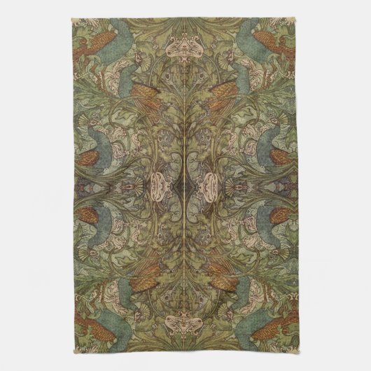 Art nouveau peace ock en flower jacquard theedoek (Verticaal)