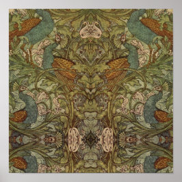 Art nouveau peace ock floral jacquard tapestry poster
