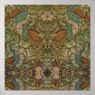 Art nouveau peace ock floral jacquard tapestry poster