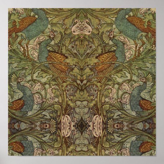 Art nouveau peace ock floral jacquard tapestry poster (Voorkant)