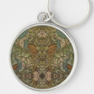 Art nouveau peace ock floral jacquard tapestry sleutelhanger