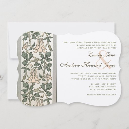 Art Nouveau Peachy Pink bruiloft uitnodiging (Voorkant)