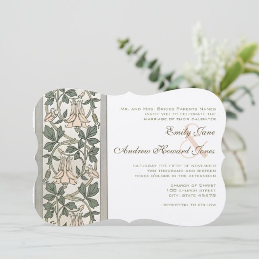 Art Nouveau Peachy Pink bruiloft uitnodiging (Staand voorkant)