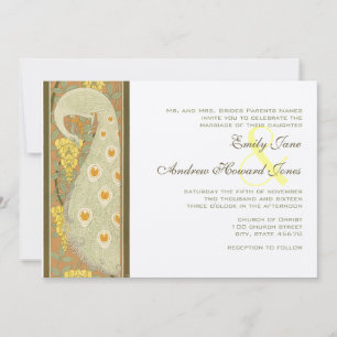 Art Nouveau Peacock Birds Wedding Invitation 2 Kaart