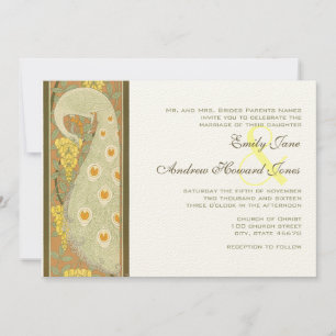 Art Nouveau Peacock Birds Wedding Invitation 2 Kaart