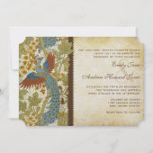 Art Nouveau Peacock Birds Wedding Invitation 3 Kaart (Voorkant)
