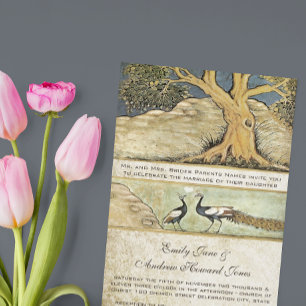 Art Nouveau Peacock Birds Wedding Invitation 3 Kaart