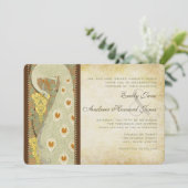 Art Nouveau Peacock Birds Wedding Invitation 3 Kaart (Staand voorkant)