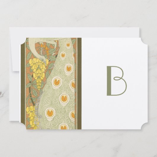 Art Nouveau Peacock Birds Wedding Invitation Kaart (Achterkant)