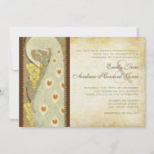 Art Nouveau Peacock Birds Wedding Invitation Kaart (Voorkant)