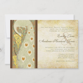Art Nouveau Peacock Birds Wedding Invitation Kaart