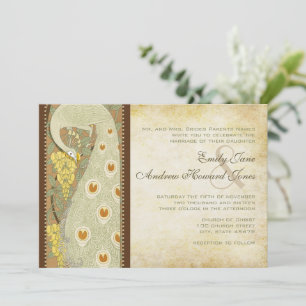 Art Nouveau Peacock Birds Wedding Invitation Kaart