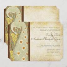 Art Nouveau Peacock Birds Wedding Invitation
