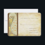 Art Nouveau Peacock Birds Wedding Response Card RSVP Kaartje<br><div class="desc">Elegant Art Nouveau Peacock met Coral Heart Feathers en Yellow Flowers > Peacock Feather Birdcage Weddings -matching Programma's,  menu's,  Insert Cards en nog veel meer</div>