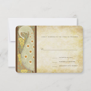 Art Nouveau Peacock Birds Wedding Response Card RSVP Kaartje