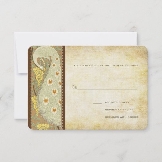 Art Nouveau Peacock Birds Wedding Response Card RSVP Kaartje (Voorkant)