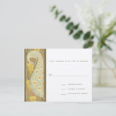 Art Nouveau Peacock Birds Wedding Response Card RSVP Kaartje (Staand voorkant)