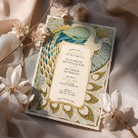 Art Nouveau Peacock bruiloft uitnodiging<br><div class="desc">Deze prachtige Art Nouveau huwelijksuitnodiging toont een ingewikkelde pauw illustratie met elegante, vloeiende veren in diepe blues, zachte greens en warme gouden kleuren. Geïnspireerd door de luxueuze esthetiek van het begin van de 20e eeuw, voegen het botanische lijst en de delicate detaillering een verfijnde, toets toe. De uitnodiging combineert fijne...</div>