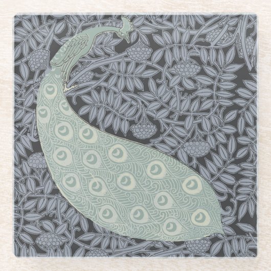 Art Nouveau Peacock Classic Bird Glazen Onderzetter (Voorkant)