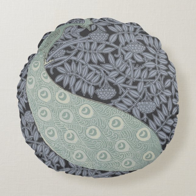 Art Nouveau Peacock Classic  Bird Rond Kussen (Voorkant)