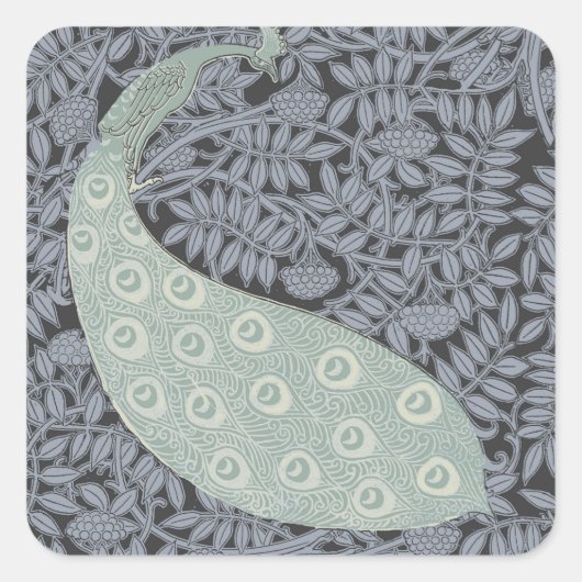 Art Nouveau Peacock Classic  Bird Vierkante Sticker (Voorkant)