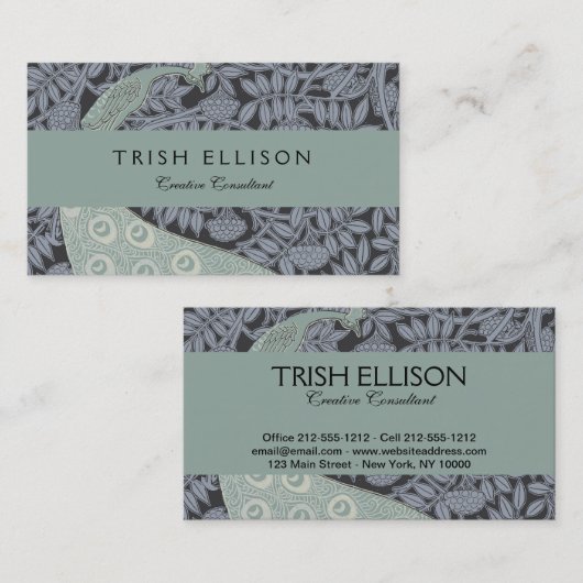 Art Nouveau Peacock Classic Bird Visitekaartje (Voorkant / Achterkant)