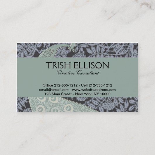 Art Nouveau Peacock Classic Bird Visitekaartje (Achterkant)