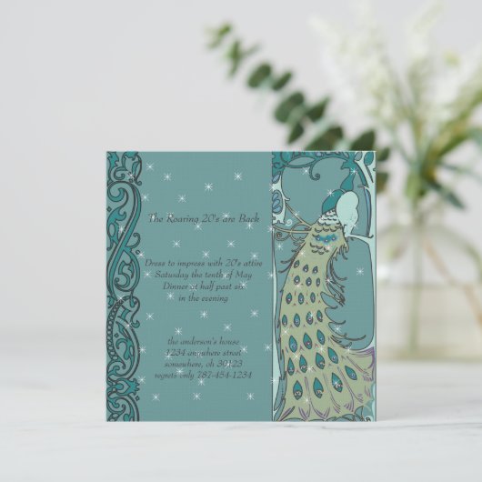 Art Nouveau Peacock Dinner Invitations Kaart (Staand voorkant)