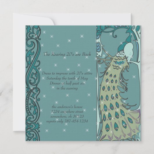 Art Nouveau Peacock Dinner Invitations Kaart (Voorkant)