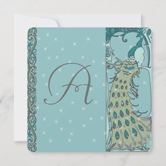 Art Nouveau Peacock Dinner Invitations Kaart (Achterkant)