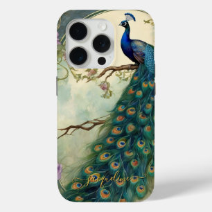 Art Nouveau Peacock  Elegant Feathers Naam iPhone 15 Pro Case