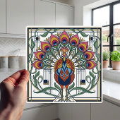 Art Nouveau Peacock Feather Floral Design Ceramic  Tegeltje